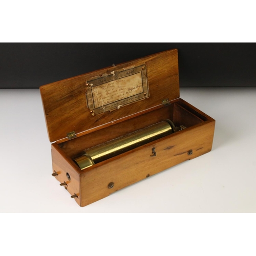 142 - Mid 19th century Swiss cylinder music box by Ducommun Girod, the comb with full teeth, stamped '1106... 
