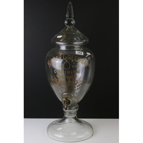 143 - Advertising - Late 19th Century Kirker Greer & Cos Old Irish Whisky glass dispensing urn & cover, wi... 