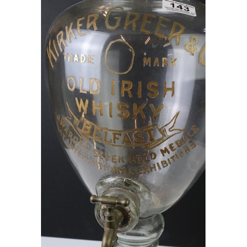 143 - Advertising - Late 19th Century Kirker Greer & Cos Old Irish Whisky glass dispensing urn & cover, wi... 