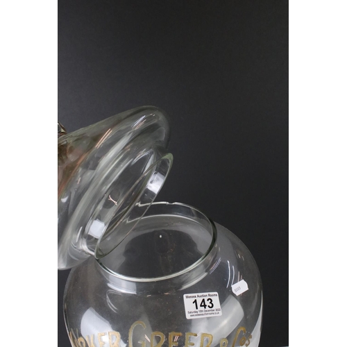 143 - Advertising - Late 19th Century Kirker Greer & Cos Old Irish Whisky glass dispensing urn & cover, wi... 