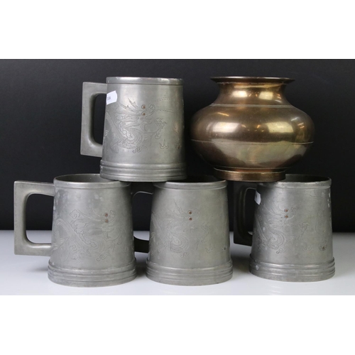 144 - Chinese brass censer of plain polished baluster form, raised on a circular foot, approx 11cm high, t... 