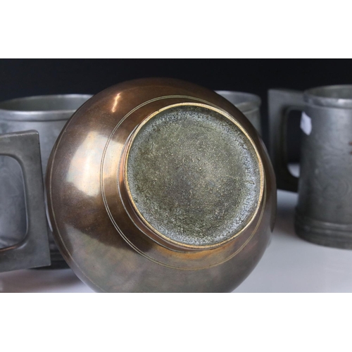 144 - Chinese brass censer of plain polished baluster form, raised on a circular foot, approx 11cm high, t... 