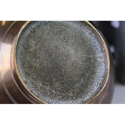 144 - Chinese brass censer of plain polished baluster form, raised on a circular foot, approx 11cm high, t... 