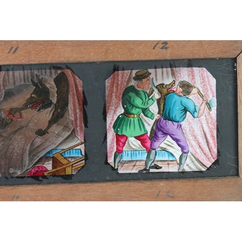148 - Collection of 11 Victorian multi-image coloured magic lantern story slides to include Little Red Rid... 