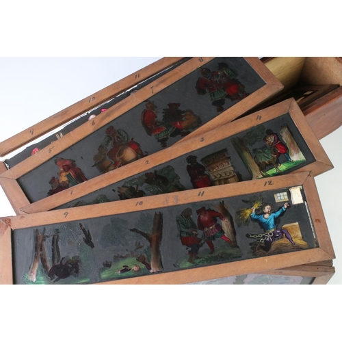 148 - Collection of 11 Victorian multi-image coloured magic lantern story slides to include Little Red Rid... 