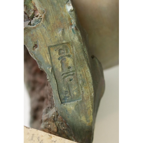 153 - Patinated bust of a woman with her eyes closed, signed Philip Wakeham and dated '94, on a polished s... 