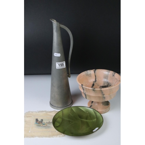 155 - 1950s Norwegian Havstad pewter modernist pitcher of tapering form, signed, 36.5cm high, together wit... 