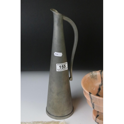 155 - 1950s Norwegian Havstad pewter modernist pitcher of tapering form, signed, 36.5cm high, together wit... 