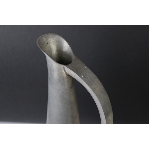 155 - 1950s Norwegian Havstad pewter modernist pitcher of tapering form, signed, 36.5cm high, together wit... 
