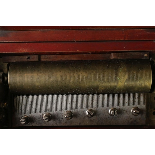 160 - 19th Century Swiss cylinder music box fitted with a one-piece comb, stamped 6321, housed within a pa... 