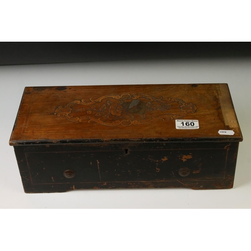 160 - 19th Century Swiss cylinder music box fitted with a one-piece comb, stamped 6321, housed within a pa... 
