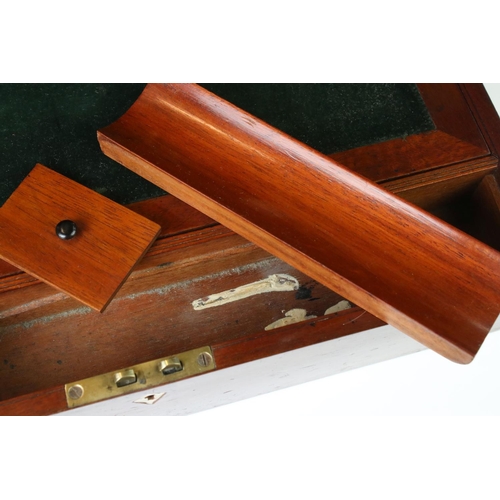164 - Victorian mahogany writing slope with fitted felt-lined slope, brass lidded inkwell,  various intern... 