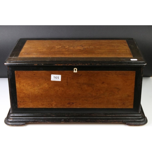 165 - 19th Century Nicole Freres walnut veneered cylinder music box, the hinged lid bearing card label det... 
