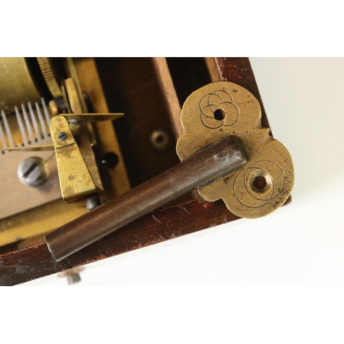 166 - 19th Century Swiss cylinder music box fitted with a one piece comb (missing teeth), 20cm long cylind... 