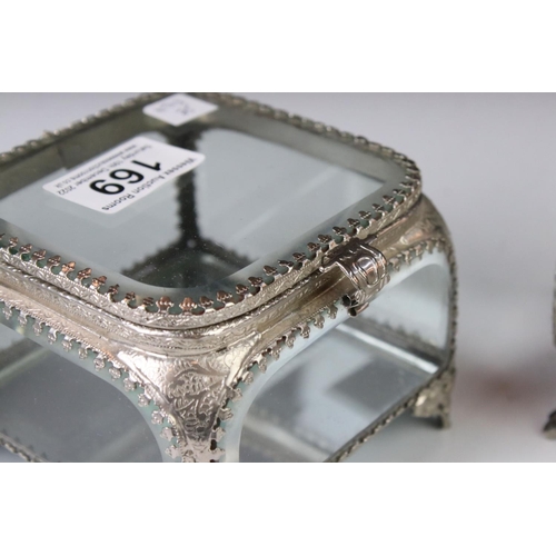 169 - Three glass and metal jewellery caskets