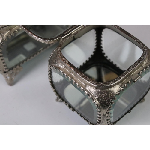 169 - Three glass and metal jewellery caskets