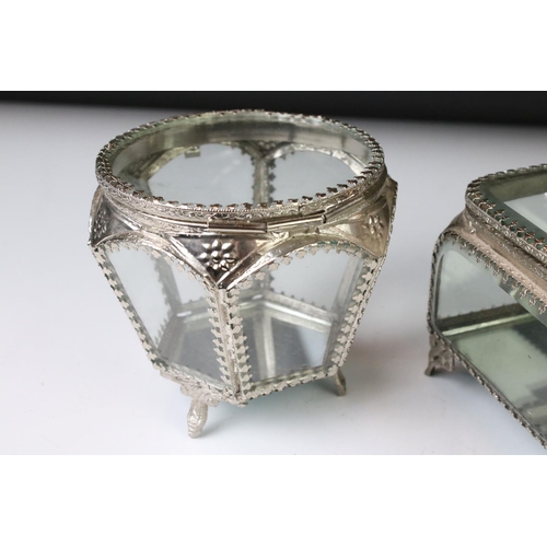 169 - Three glass and metal jewellery caskets