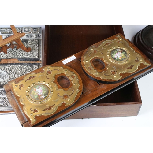 170 - 19th century sandalwood blotter, a sandalwood workbox, a Victorian walnut extending book rack, a mah... 