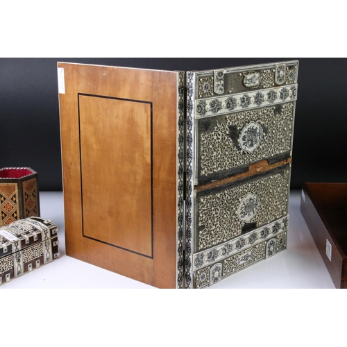 170 - 19th century sandalwood blotter, a sandalwood workbox, a Victorian walnut extending book rack, a mah... 
