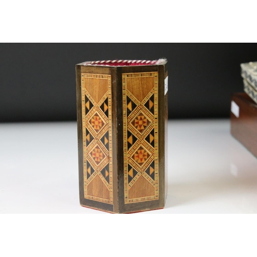 170 - 19th century sandalwood blotter, a sandalwood workbox, a Victorian walnut extending book rack, a mah... 