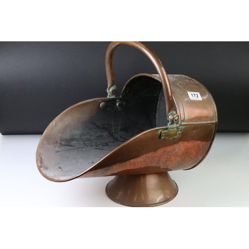 172 - Victorian Copper Coal Scuttle with swing handle, 47cm long