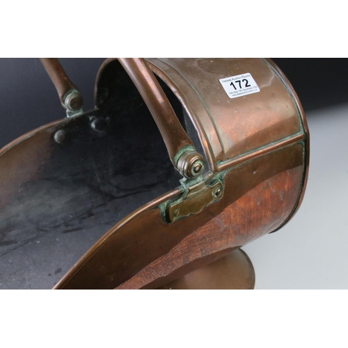 172 - Victorian Copper Coal Scuttle with swing handle, 47cm long