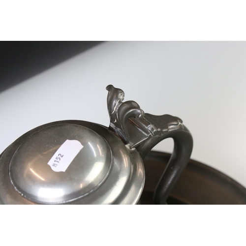 177 - Seven Antique Pewter Measuring Mugs of various sizes, largest 9cm high, together with 18th century P... 