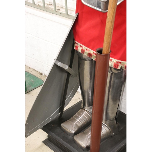 127 - Full Size Replica Suit of Armour constructed of sheet metal, complete with a Lance, Sword in Sheath ... 