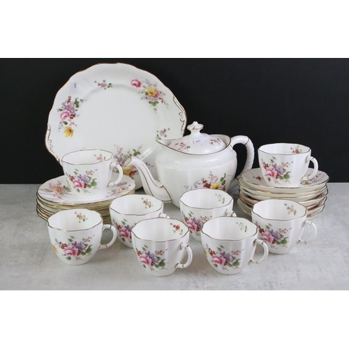 57 - Royal Crown Derby ' Derby Posies ' pattern tea set to include a teapot & cover, 8 teacups, 7 saucers... 