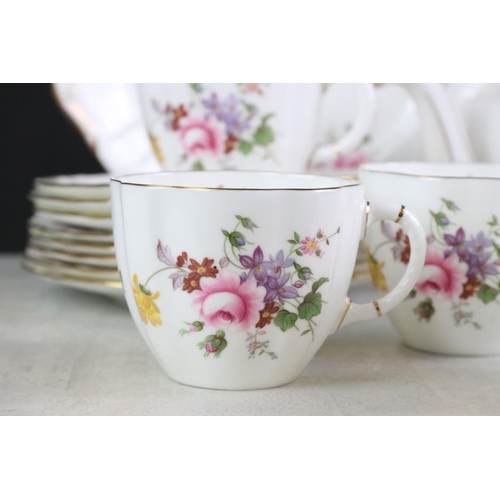 57 - Royal Crown Derby ' Derby Posies ' pattern tea set to include a teapot & cover, 8 teacups, 7 saucers... 