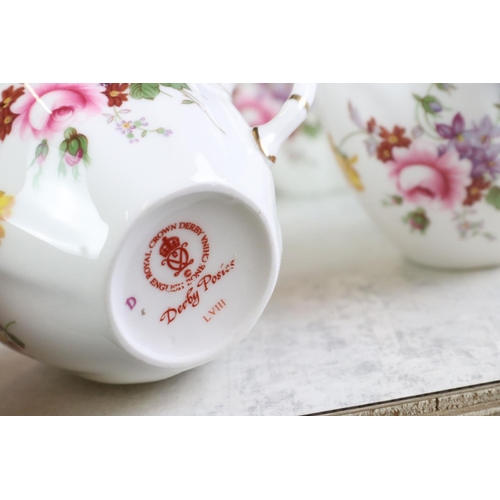 57 - Royal Crown Derby ' Derby Posies ' pattern tea set to include a teapot & cover, 8 teacups, 7 saucers... 