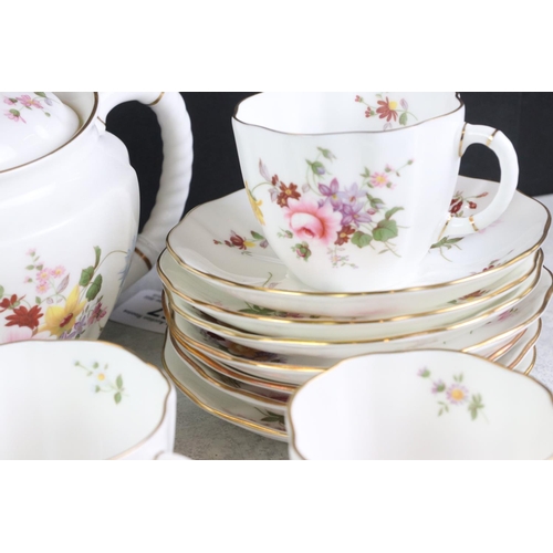 57 - Royal Crown Derby ' Derby Posies ' pattern tea set to include a teapot & cover, 8 teacups, 7 saucers... 