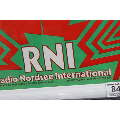 848 - Music Memorabilia - Tune In Turn On promotional poster for Radio Nordsee International (RNI / Radio ... 