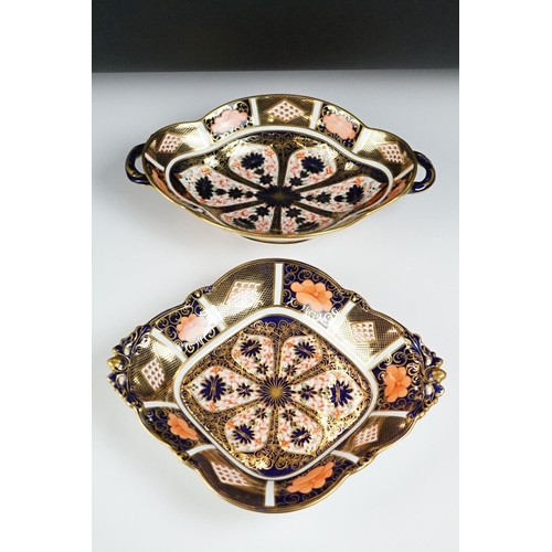 13 - Royal Crown Derby Imari pattern twin-handled footed dish, pattern no. 1128, 27.5cm long, together wi... 