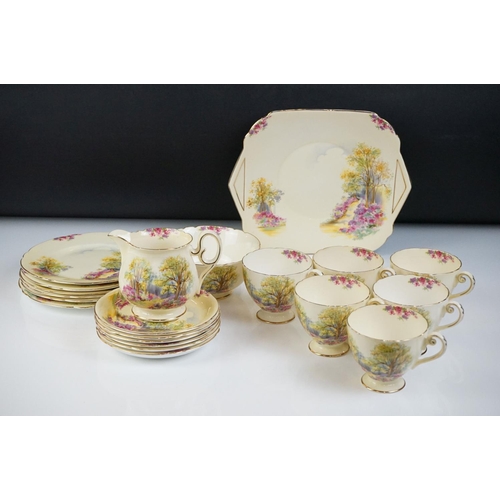 16 - Shelley ' Englands Charm ' pattern tea set comprising 6 tea cups & saucers, 6 tea plates, milk jug, ... 
