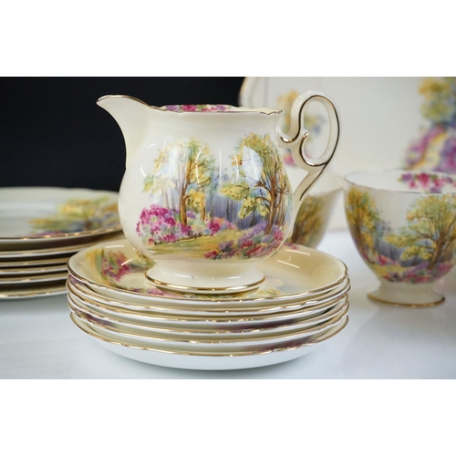 16 - Shelley ' Englands Charm ' pattern tea set comprising 6 tea cups & saucers, 6 tea plates, milk jug, ... 