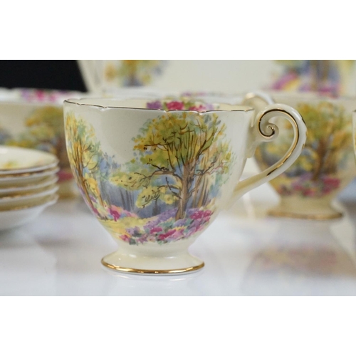 16 - Shelley ' Englands Charm ' pattern tea set comprising 6 tea cups & saucers, 6 tea plates, milk jug, ... 