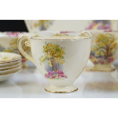 16 - Shelley ' Englands Charm ' pattern tea set comprising 6 tea cups & saucers, 6 tea plates, milk jug, ... 