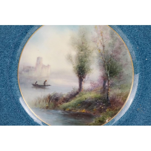 53 - Early 20th Century George Evans for Royal Worcester cabinet plate with hand painted lake scene depic... 