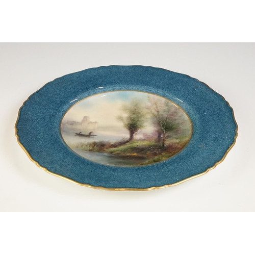 53 - Early 20th Century George Evans for Royal Worcester cabinet plate with hand painted lake scene depic... 