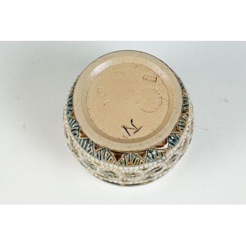 6 - Doulton Lambeth silver rimmed tapering vase with relief portraits of Queen Elizabeth and Prince Albe... 