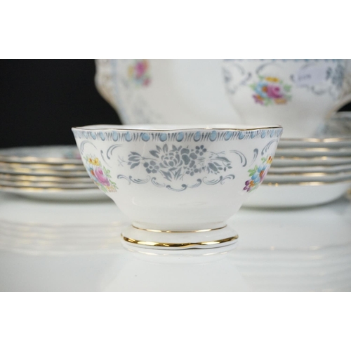 19 - Royal Albert ' Domask ' pattern tea set, blue trio pattern no. 2693, Malvern shape, comprising 6 tea... 