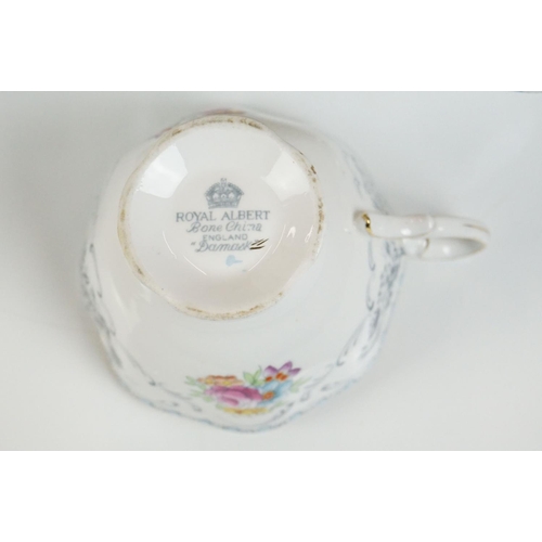 19 - Royal Albert ' Domask ' pattern tea set, blue trio pattern no. 2693, Malvern shape, comprising 6 tea... 