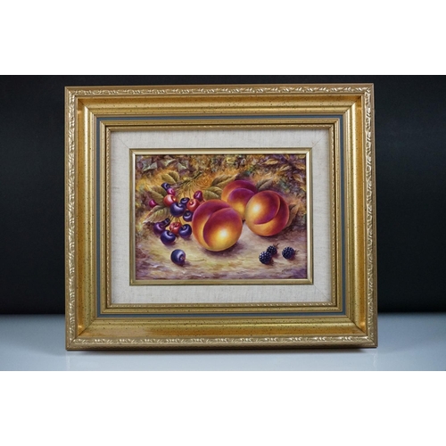 21 - Royal Worcester Artist Nigel Creed hand-painted rectangular plaque of still life peaches, cherries a... 
