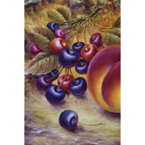 21 - Royal Worcester Artist Nigel Creed hand-painted rectangular plaque of still life peaches, cherries a... 