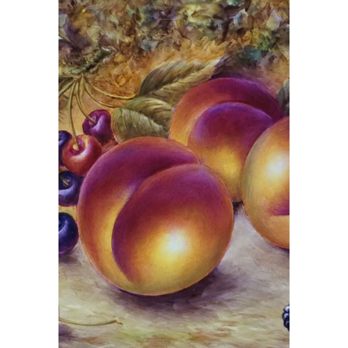 21 - Royal Worcester Artist Nigel Creed hand-painted rectangular plaque of still life peaches, cherries a... 