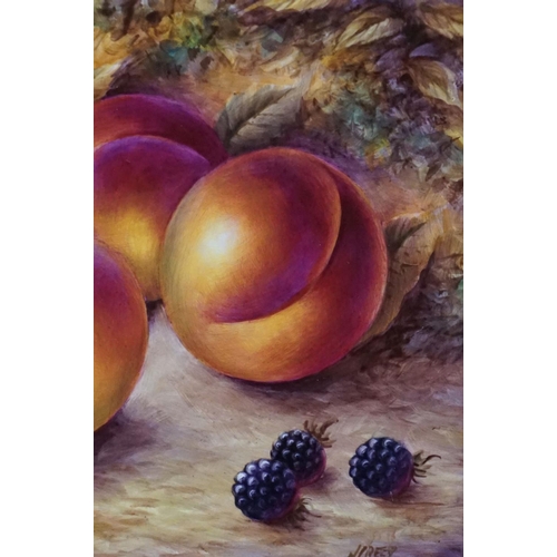21 - Royal Worcester Artist Nigel Creed hand-painted rectangular plaque of still life peaches, cherries a... 