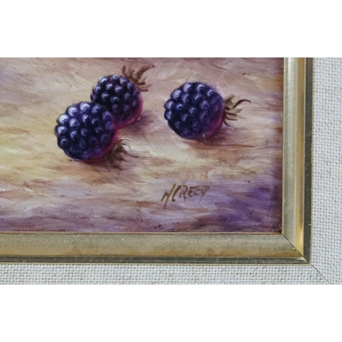 21 - Royal Worcester Artist Nigel Creed hand-painted rectangular plaque of still life peaches, cherries a... 