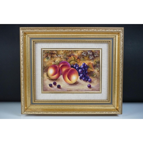 23 - Royal Worcester Artist Nigel Creed hand-painted rectangular plaque of still life peaches, grapes and... 