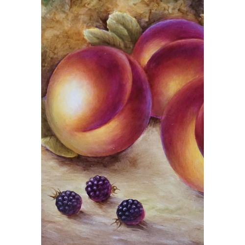 23 - Royal Worcester Artist Nigel Creed hand-painted rectangular plaque of still life peaches, grapes and... 